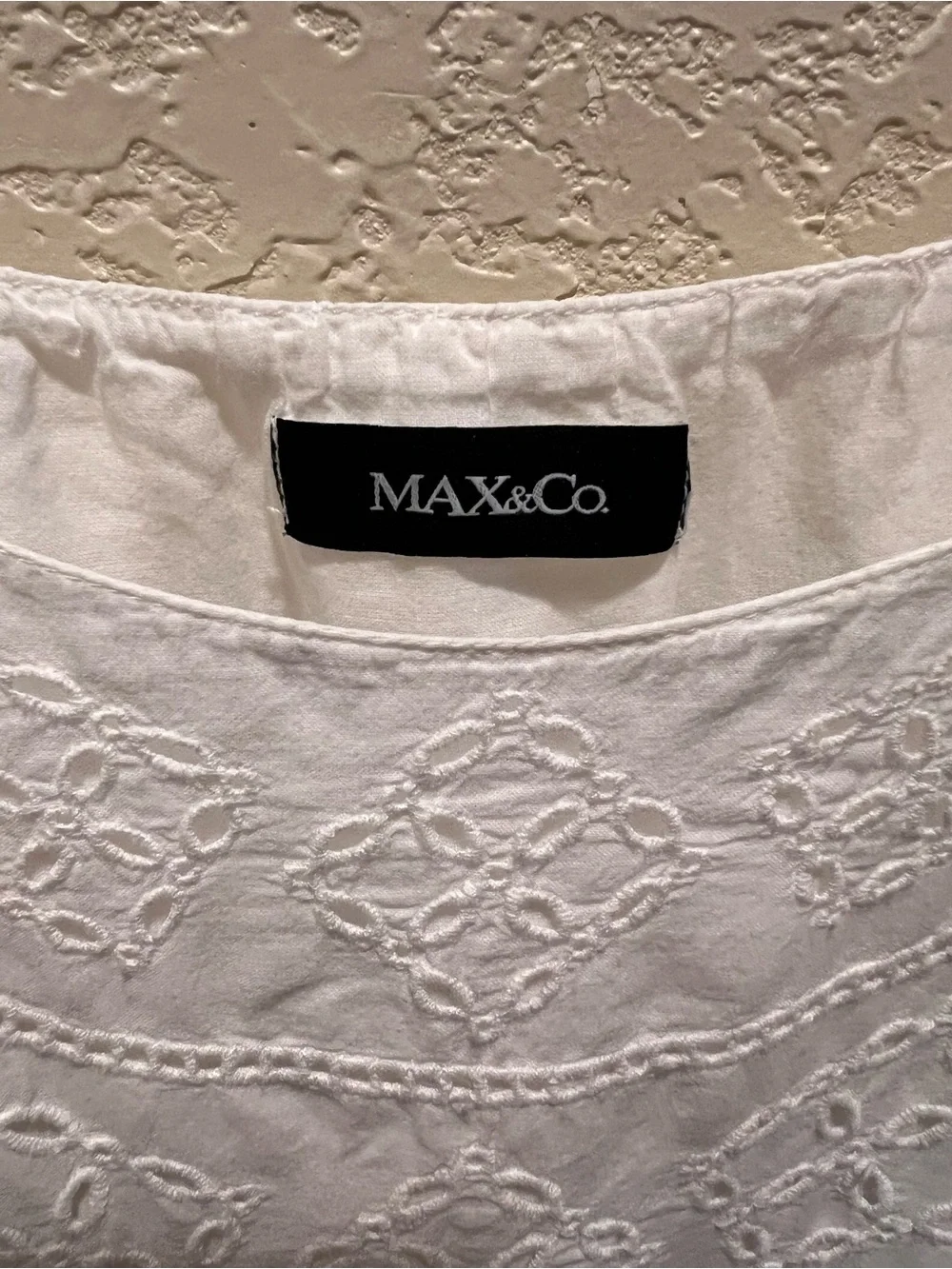 MAX&Co MaxMara 100% Cotton White Embroidered Maxi Dress Crochet Lace Boho Size S